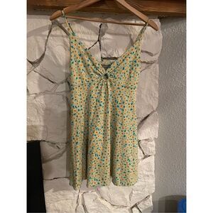 Urban Outfitters Womens Yellow Green Floral V-Neck Sleeveless Mini Dress Small